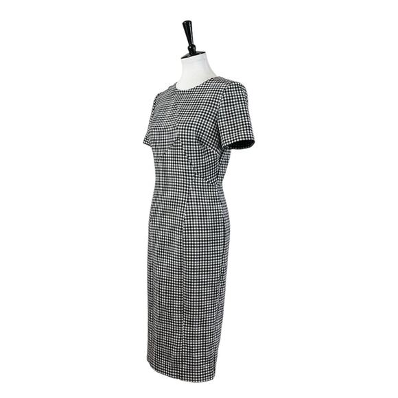 Marks & Spencer Midi Sheath Dress Jewel Neck Black Houndstooth Women’s Size 6 - Picture 4 of 13